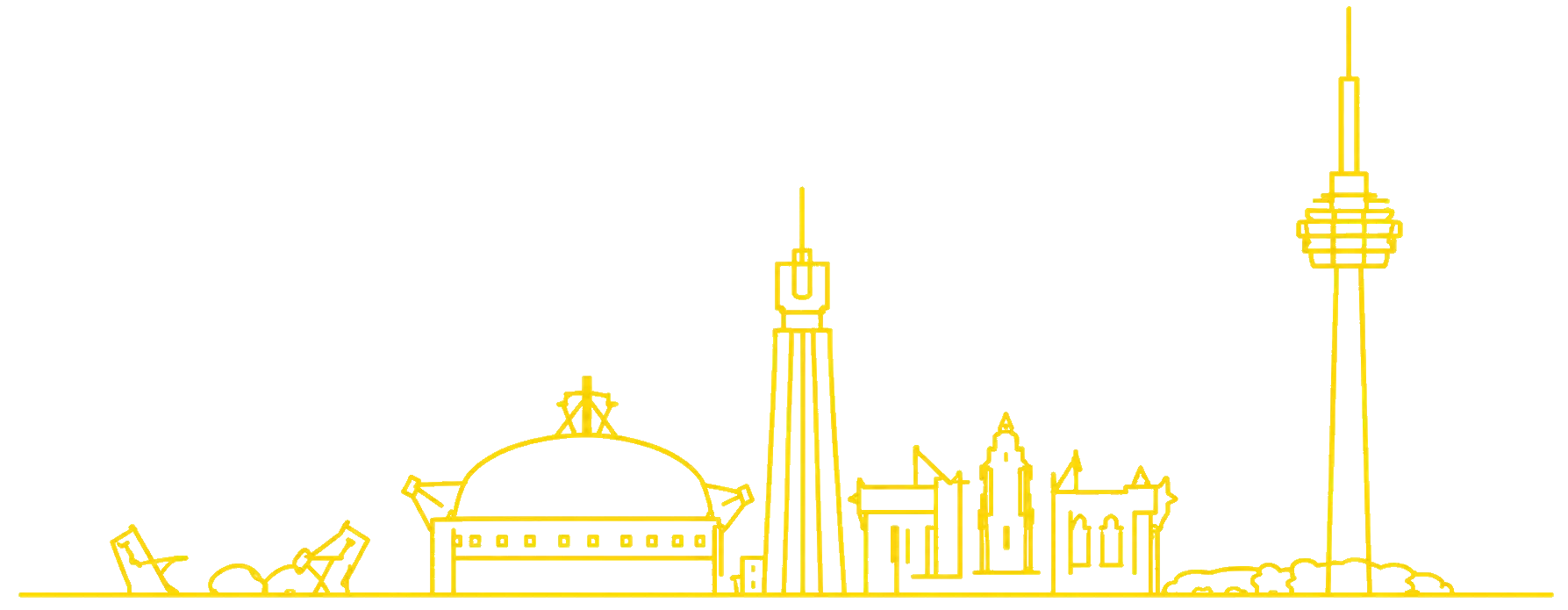 Illustrierte Skyline von Dortmund mit Florianturm, Westfalenhalle und U-Turm